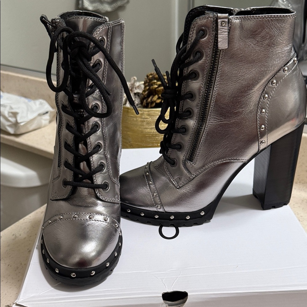 Aldo Metallic Lace-Up Boots New With Box, 4 Inch Heel Size 8.5